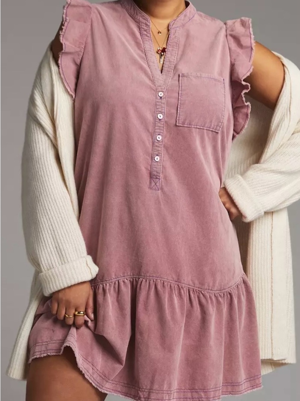 Pilcro Flounced Mini Dress in Dusty Rose 2X